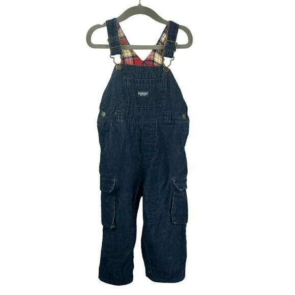 OshKosh Overalls Pants Unisex 24 Months Corduroy Cargo Pockets Cotton Navy Blue - Picture 1 of 8